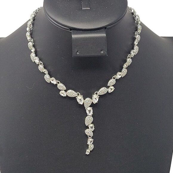 INC Signed Choker Princess Y Necklace Tear Drop Rhinestone Bridal Formal Glam - Picture 1 of 15